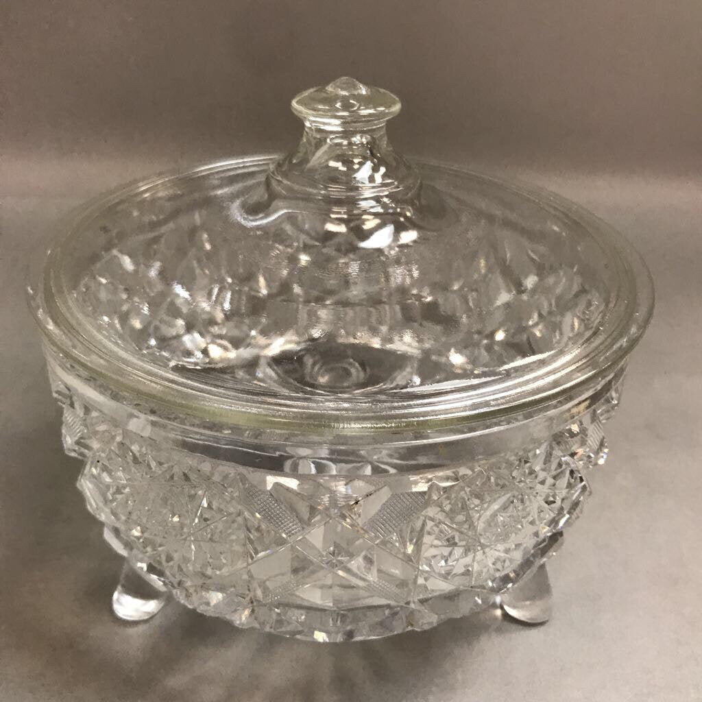 Vintage Pressed Glass Footed Bowl with Lid (5x7)