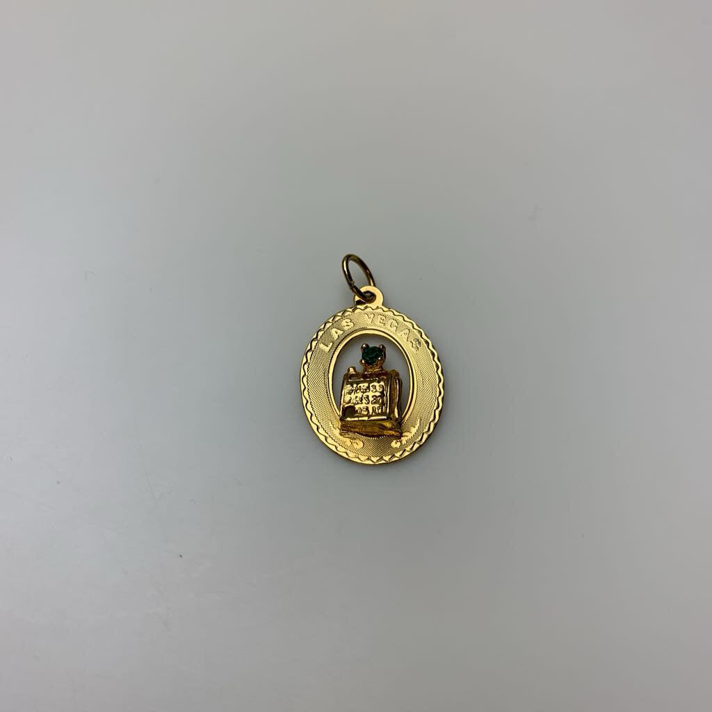Gold Filled Green Crystal Las Vegas Souvenir Charm (1