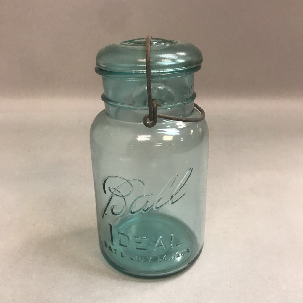 Vintage Blue Quart Mason Jar with Lid