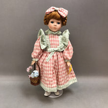 Load image into Gallery viewer, Porcelain Doll, Pink &amp; Green w/ Flower Basket (17&quot;)
