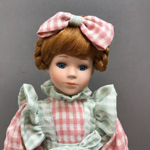 Load image into Gallery viewer, Porcelain Doll, Pink &amp; Green w/ Flower Basket (17&quot;)
