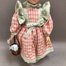 Load image into Gallery viewer, Porcelain Doll, Pink &amp; Green w/ Flower Basket (17&quot;)
