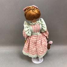 Load image into Gallery viewer, Porcelain Doll, Pink &amp; Green w/ Flower Basket (17&quot;)
