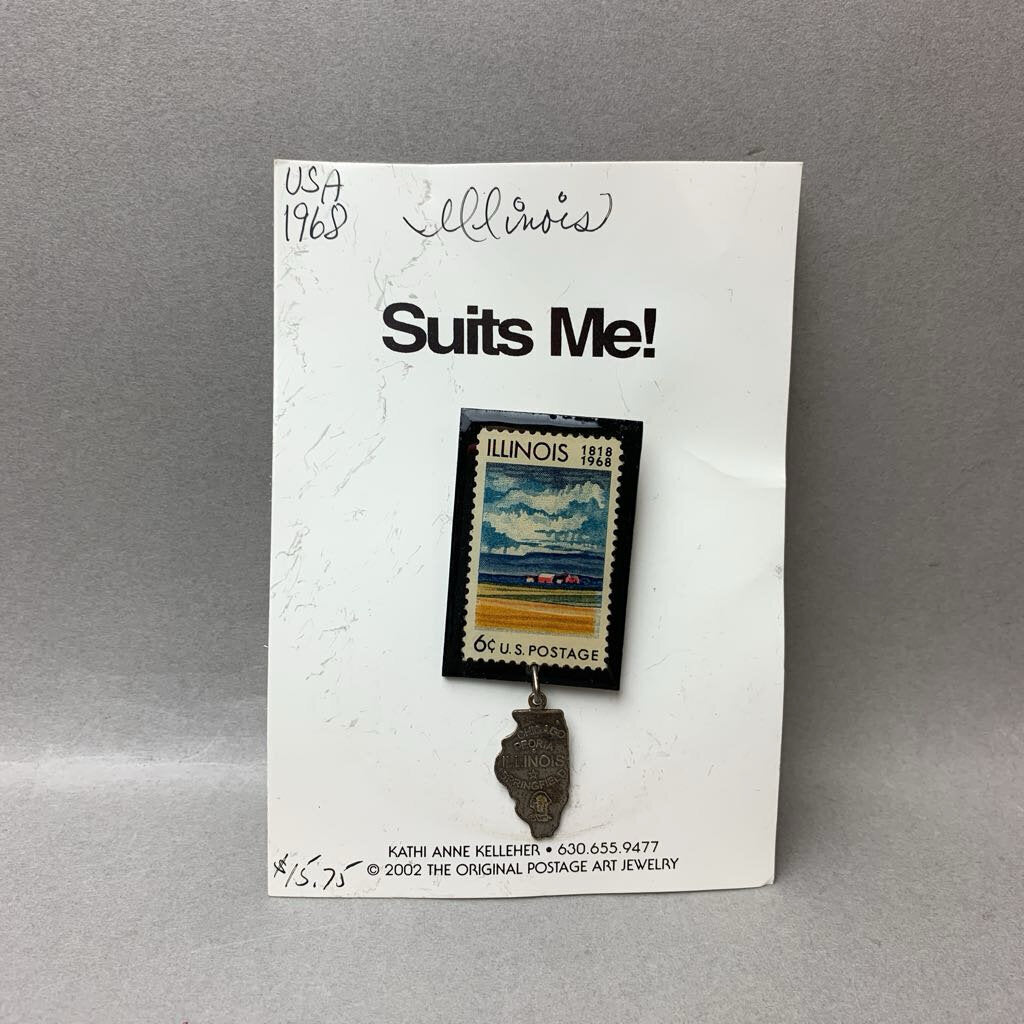 Vintage Suits Me Illinois Postage Art Brooch Pin (3