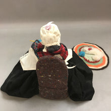 Load image into Gallery viewer, Hand Knitted Doll Sitting Knitting with Cat (8x10)
