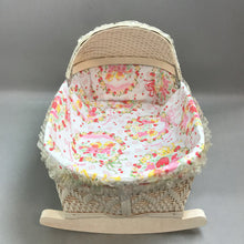 Load image into Gallery viewer, Vintage Wooden &amp; Vinyl Cradle Baby Doll Bed Rocker w/Liner (13x17x12)
