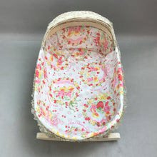 Load image into Gallery viewer, Vintage Wooden &amp; Vinyl Cradle Baby Doll Bed Rocker w/Liner (13x17x12)
