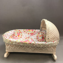 Load image into Gallery viewer, Vintage Wooden &amp; Vinyl Cradle Baby Doll Bed Rocker w/Liner (13x17x12)
