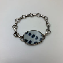 Load image into Gallery viewer, Vintage Artisan Recyled Ceramic Sterling Bezel Chain Bracelet Signed (7.5&quot;)
