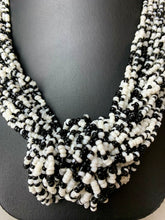 Load image into Gallery viewer, Vintage Black &amp; White Seed Beaded Layered Knot Necklace (27&quot;)

