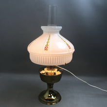 Load image into Gallery viewer, Brass Electrical Oil Lamp with Floral Milk Glass Shade (24&quot;)
