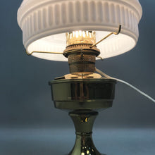 Load image into Gallery viewer, Brass Electrical Oil Lamp with Floral Milk Glass Shade (24&quot;)
