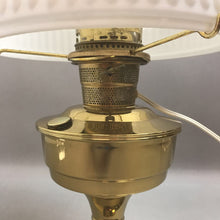 Load image into Gallery viewer, Brass Electrical Oil Lamp with Floral Milk Glass Shade (24&quot;)
