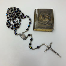 Load image into Gallery viewer, Vintage Pope Paulus VI Pont Max Rosary Case w/ Black Aurora Borealis Crystal Rosary
