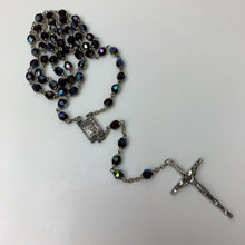 Load image into Gallery viewer, Vintage Pope Paulus VI Pont Max Rosary Case w/ Black Aurora Borealis Crystal Rosary
