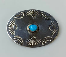 Load image into Gallery viewer, Vintage Sterling Turquoise Concho Brooch Pin (1.75&quot;)
