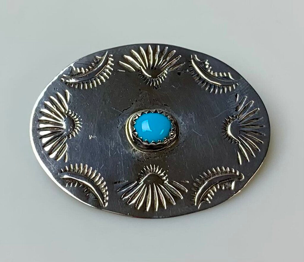 Vintage Sterling Turquoise Concho Brooch Pin (1.75