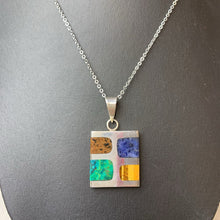 Load image into Gallery viewer, Vintage Sterling Tigers Eye Sodalite Jasper Inlay Pendant Made in Mexico on 17&quot; Chain
