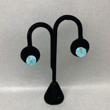 Load image into Gallery viewer, Vintage Native American Sterling Turquoise MOP Wheel Inlay 0.5&quot; Stud Earrings
