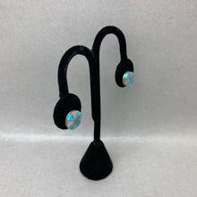 Load image into Gallery viewer, Vintage Native American Sterling Turquoise MOP Wheel Inlay 0.5&quot; Stud Earrings
