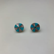 Load image into Gallery viewer, Vintage Native American Sterling Turquoise MOP Wheel Inlay 0.5&quot; Stud Earrings
