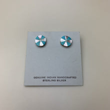 Load image into Gallery viewer, Vintage Native American Sterling Turquoise MOP Wheel Inlay 0.5&quot; Stud Earrings
