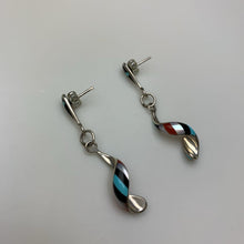 Load image into Gallery viewer, Vintage Zuni Sterling Multi Stone Channel Inlay Spiral Drop 1.75&quot; Earrings
