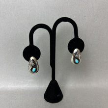 Load image into Gallery viewer, Vintage Native American Sterling Turquoise Shadow Box 1&quot; Teardrop Stud Earrings
