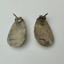 Load image into Gallery viewer, Vintage Native American Sterling Turquoise Shadow Box 1&quot; Teardrop Stud Earrings
