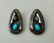 Load image into Gallery viewer, Vintage Native American Sterling Turquoise Shadow Box 1&quot; Teardrop Stud Earrings
