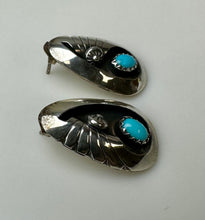 Load image into Gallery viewer, Vintage Native American Sterling Turquoise Shadow Box 1&quot; Teardrop Stud Earrings
