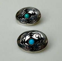 Load image into Gallery viewer, Vintage Native American Sterling Turquoise Shadow Box 0.75&quot; Oval Stud Earrings
