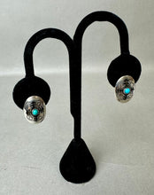 Load image into Gallery viewer, Vintage Native American Sterling Turquoise Shadow Box 0.75&quot; Oval Stud Earrings
