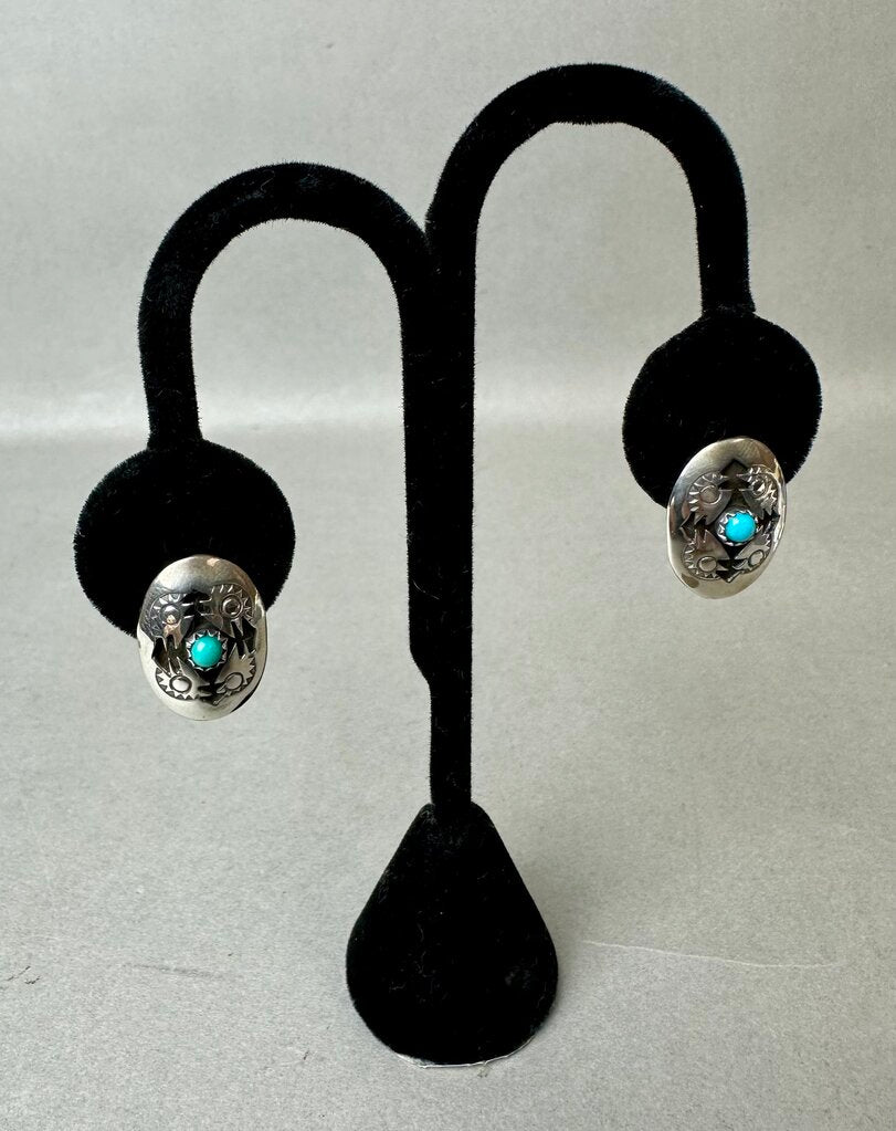 Vintage Native American Sterling Turquoise Shadow Box 0.75