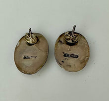 Load image into Gallery viewer, Vintage Native American Sterling Turquoise Shadow Box 0.75&quot; Oval Stud Earrings
