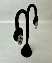 Load image into Gallery viewer, Vintage Native American Sterling Turquoise Shadow Box 0.75&quot; Oval Stud Earrings
