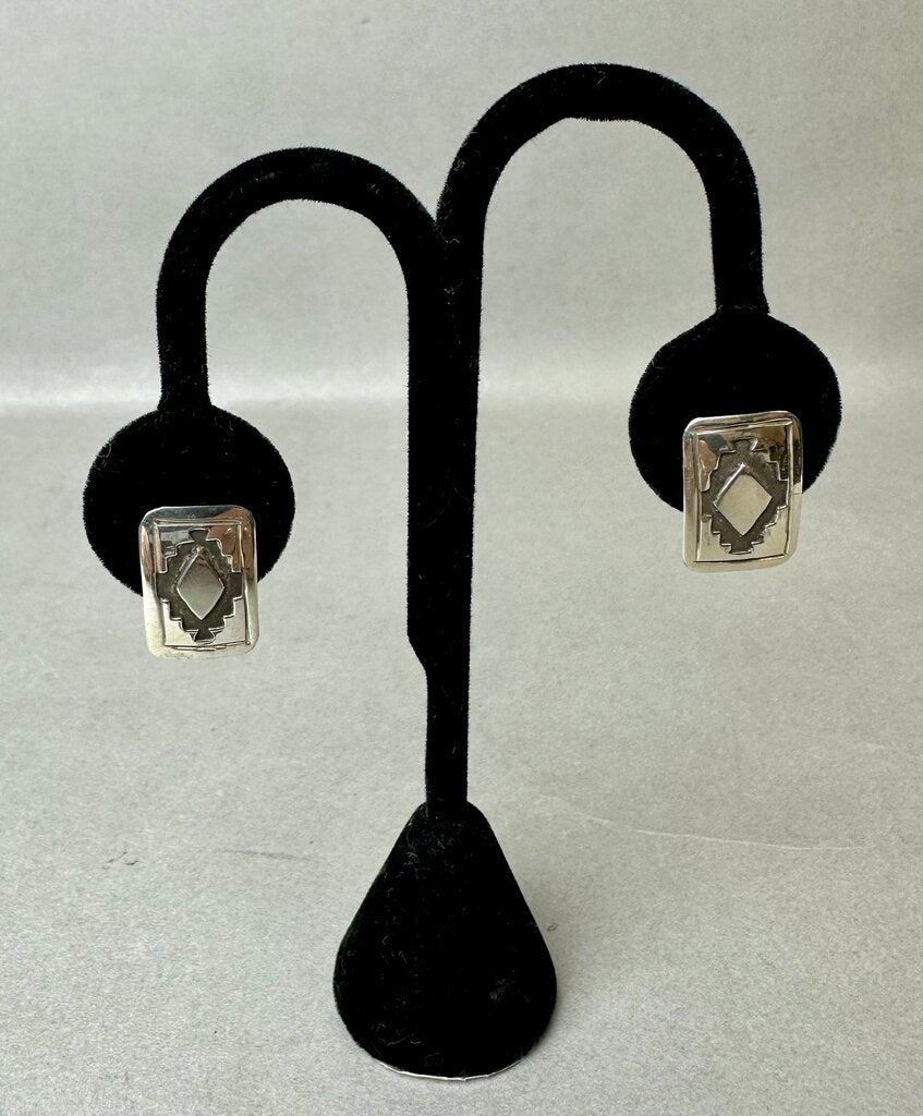 Vintage Native American Sterling Etched Rectangular 0.75