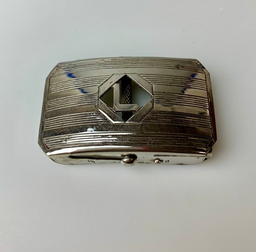 Vintage Sterling Etched Cutout Initial Belt Buckle (1x2
