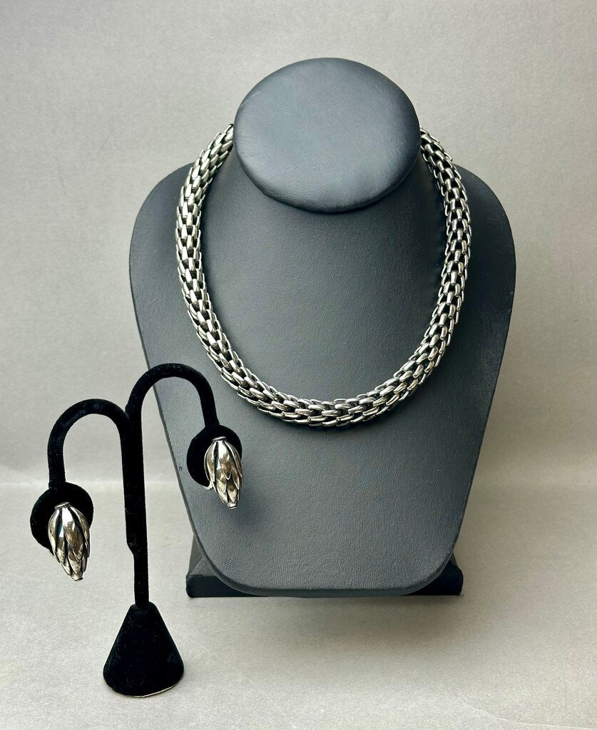 Vintage MCM Napier Signed Woven Silvertone Wheat Chain 17