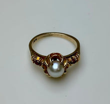Load image into Gallery viewer, Vintage 10K Gold Pearl Ruby Ring sz 5.25 (2.8g)
