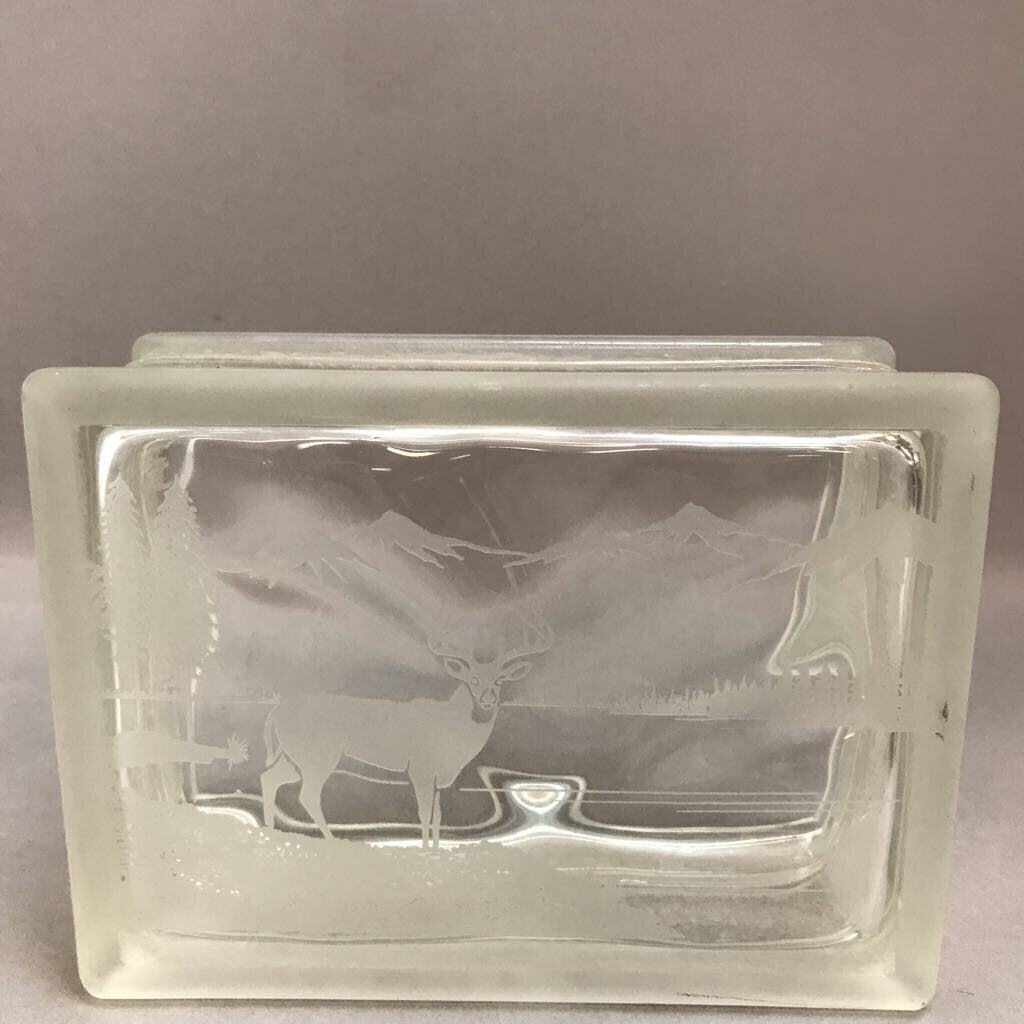 Glass Block with Etched Deer (6x8x3)