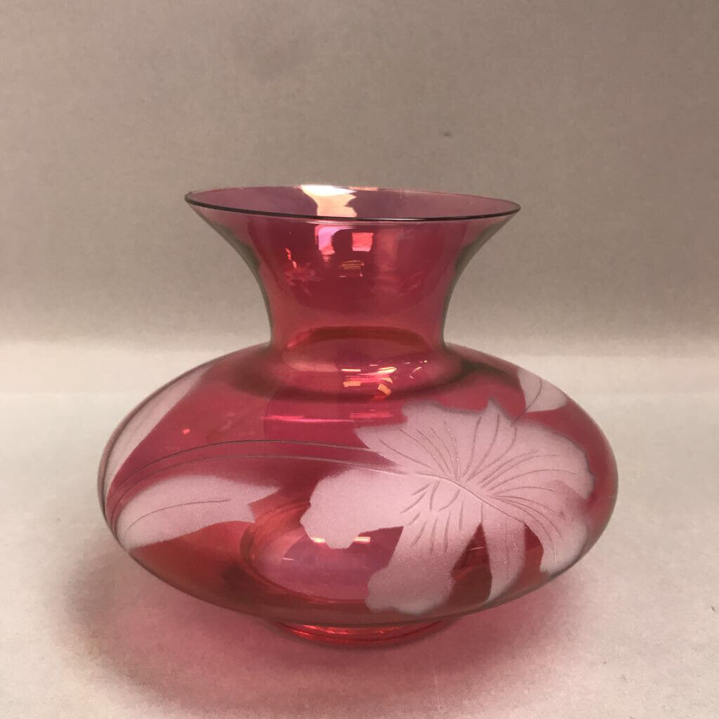 Cranberry Glass Floral Fenton Vase (5in)