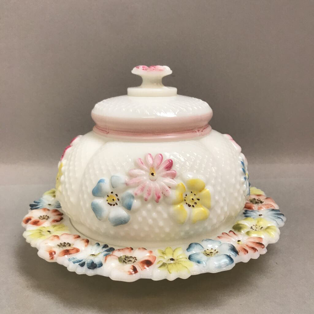 Vintage Consolidated Glass Cosmos Covered Round Butter Cheese Dish (6x8)