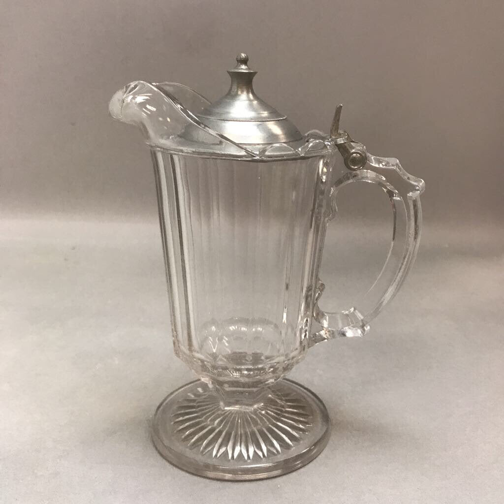 Vintage Glass Pitcher with Pewter Lid (7in)