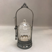 Load image into Gallery viewer, Silver Plated Glass Pickle Caster Jar with Claw Tongs Aurora Mfg. #647 (11in)
