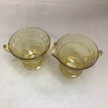 Load image into Gallery viewer, Antique Indiana Federal Madrid Amber Yellow Glass Cream and Sugar Set (3.5in) (Set of 2)
