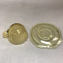 Load image into Gallery viewer, Antique Indiana Federal Madrid Amber Yellow Glass Cup &amp; Saucer (12 Available)
