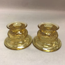 Load image into Gallery viewer, Antique Indiana Federal Madrid Amber Yellow Glass Candle Holder Set (2.5in) (Set of 2)
