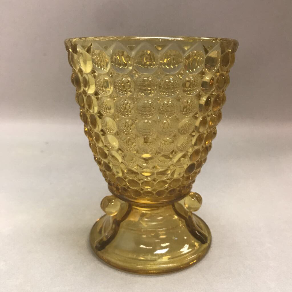 Antique Amber Glass Vase Three Knob Spooner (6in)