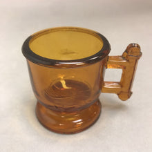 Load image into Gallery viewer, Antique Amber Glass Child&#39;s Mug Atterbury Eastlake Bird and Wheat (2.5in)
